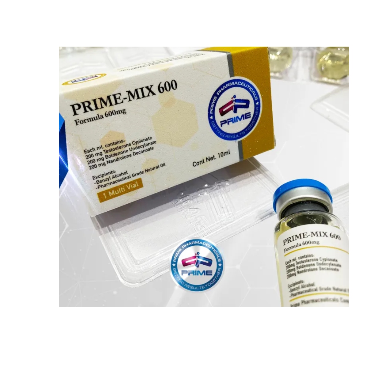 PRIME MIX 600 - Cipionato/Boldenona/Deca - Inyectable - 600mg/ml 10ml - Prime Pharmaceuticals - Volumen masivo, recuperación superior y fuerza de impacto