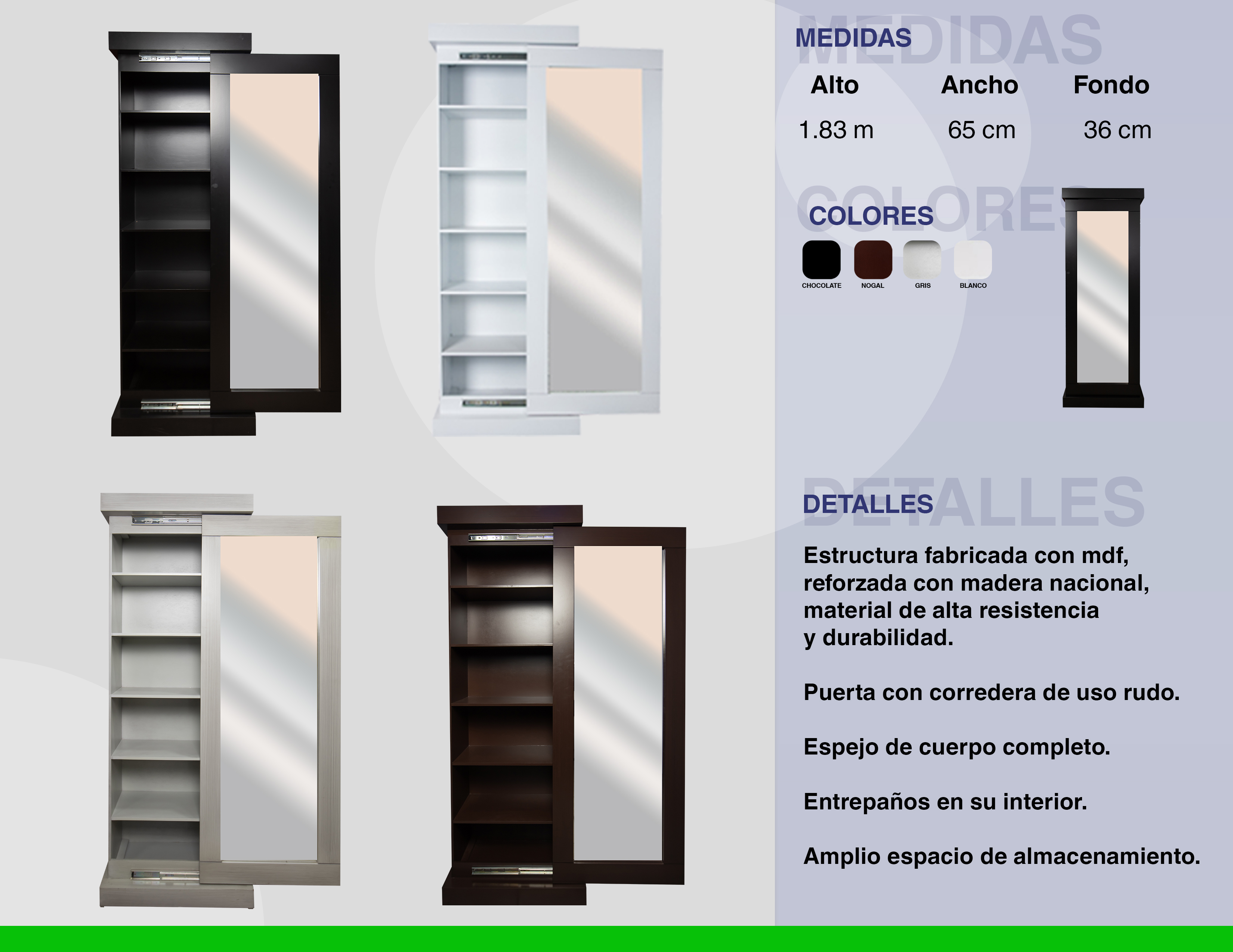 Zapatera Moderna con entrepaños en interior puerta corrediza con espejo Eko Envió Gratis