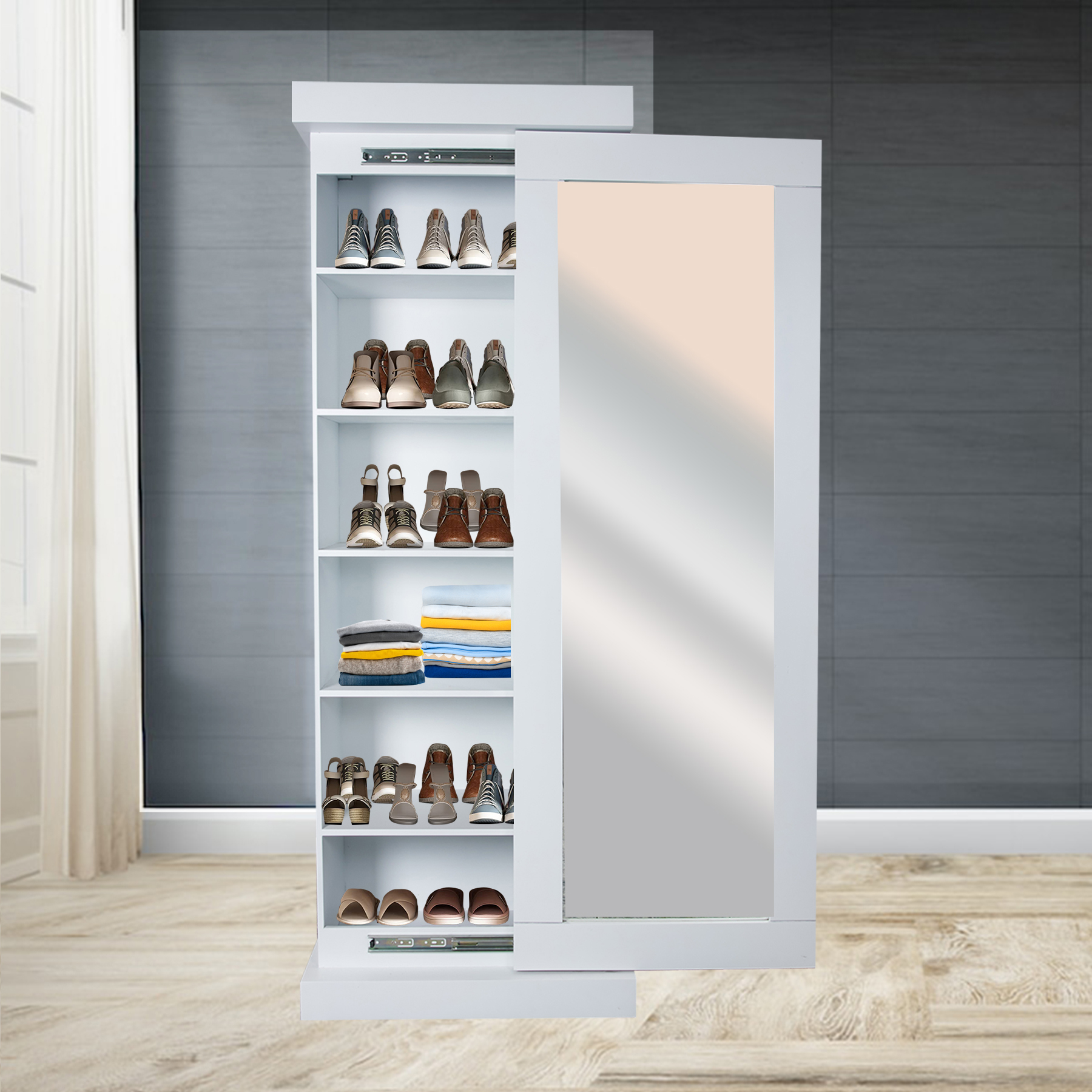 Zapatera Moderna con entrepaños en interior puerta corrediza con espejo Eko Envió Gratis