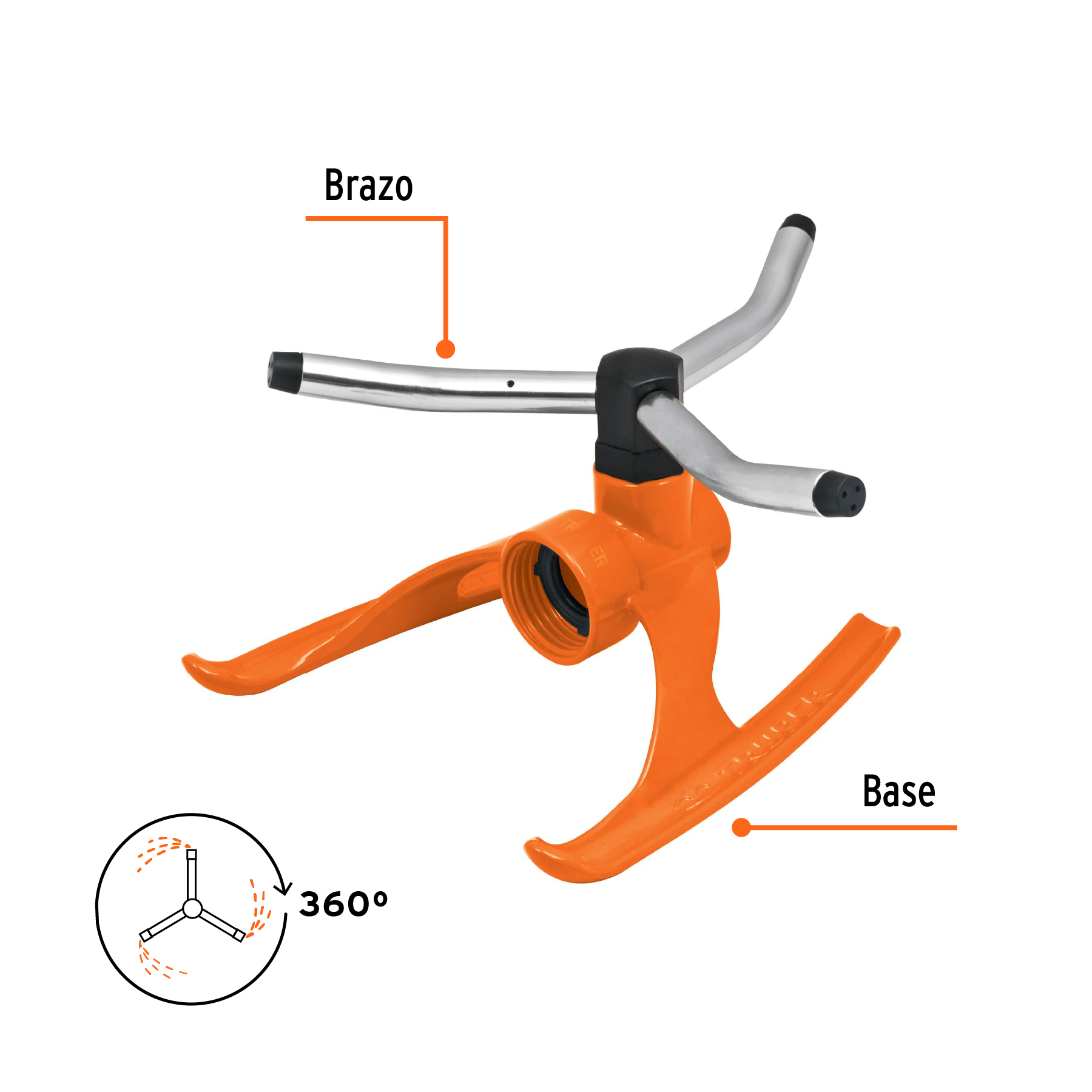 Aspersor b/metálica giratorio 3 brazos de aluminio, Truper