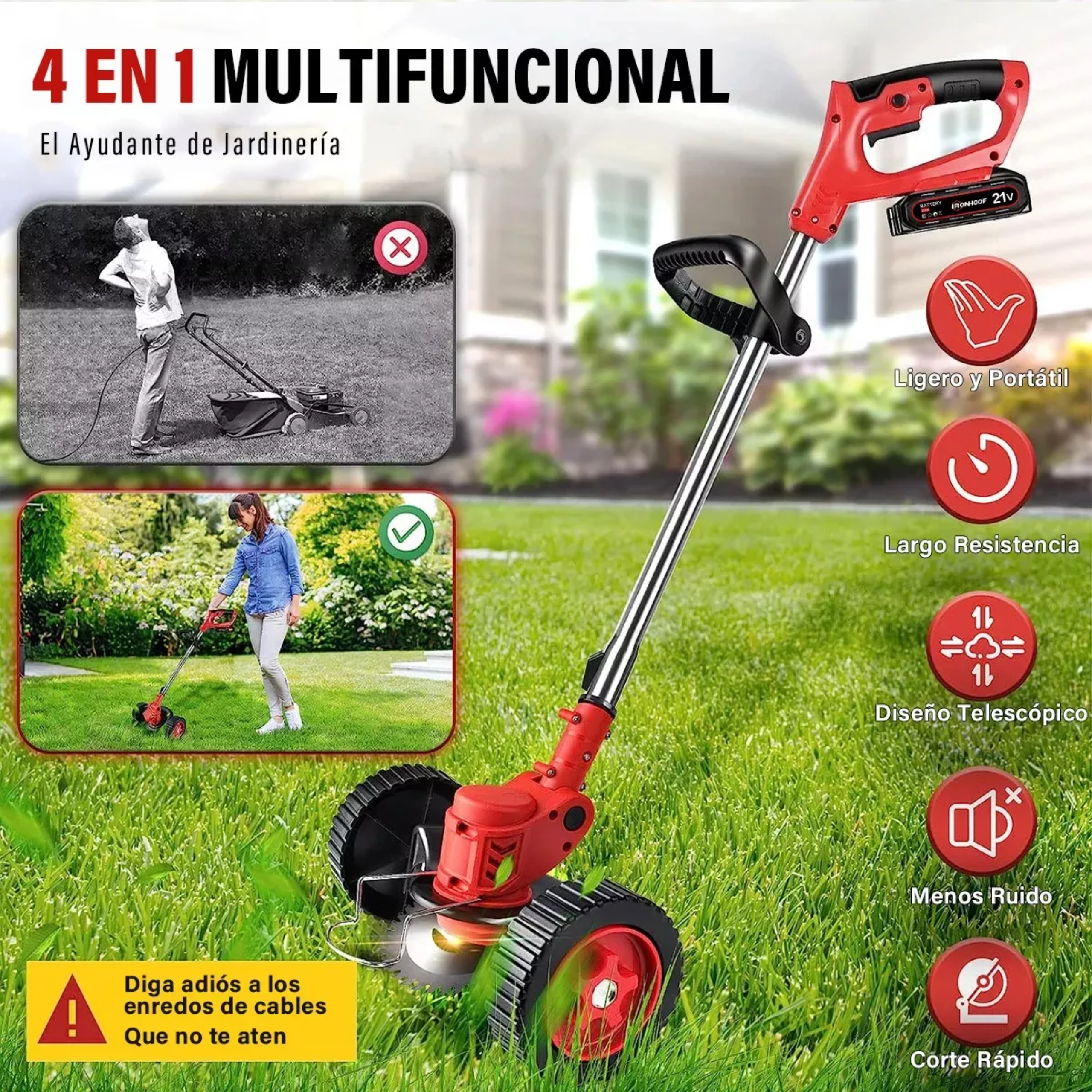Cortadora de pasto eléctrica Ironhoof XSMXF062RD de 1.8 kW y 127V color rojo con batería incluida