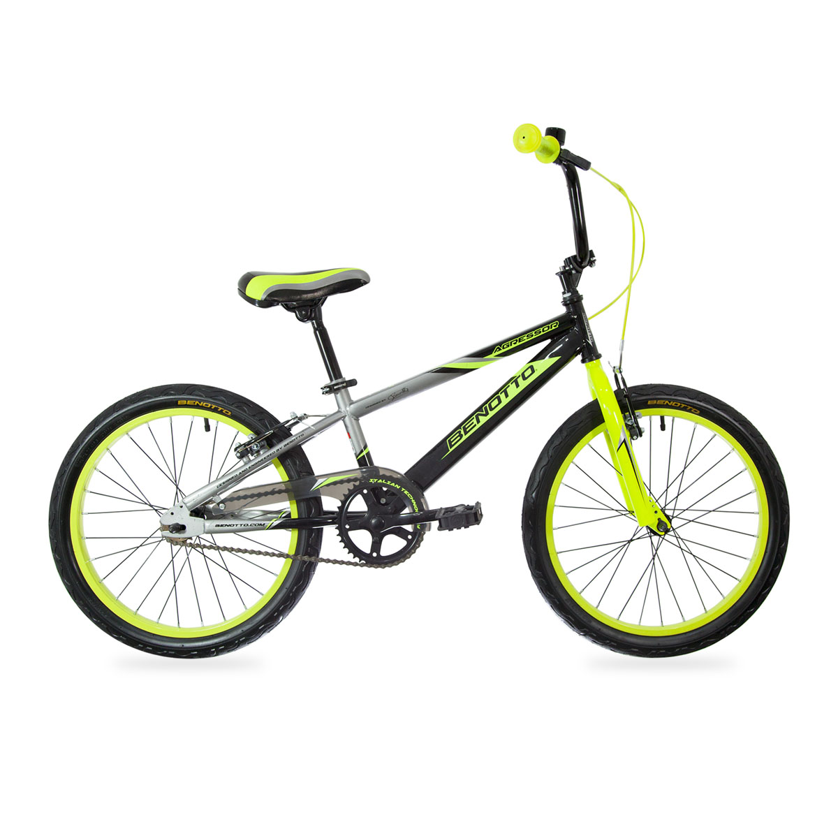 Bicicleta AGRESSOR BMX R20 Acero 1V. Negro/Gris/Amarillo Neon Niño