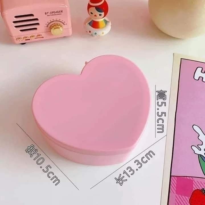 Organizador Kawaii en forma de corazon, para joyeria, pequeño alhajero portatil con espejo, color rosa