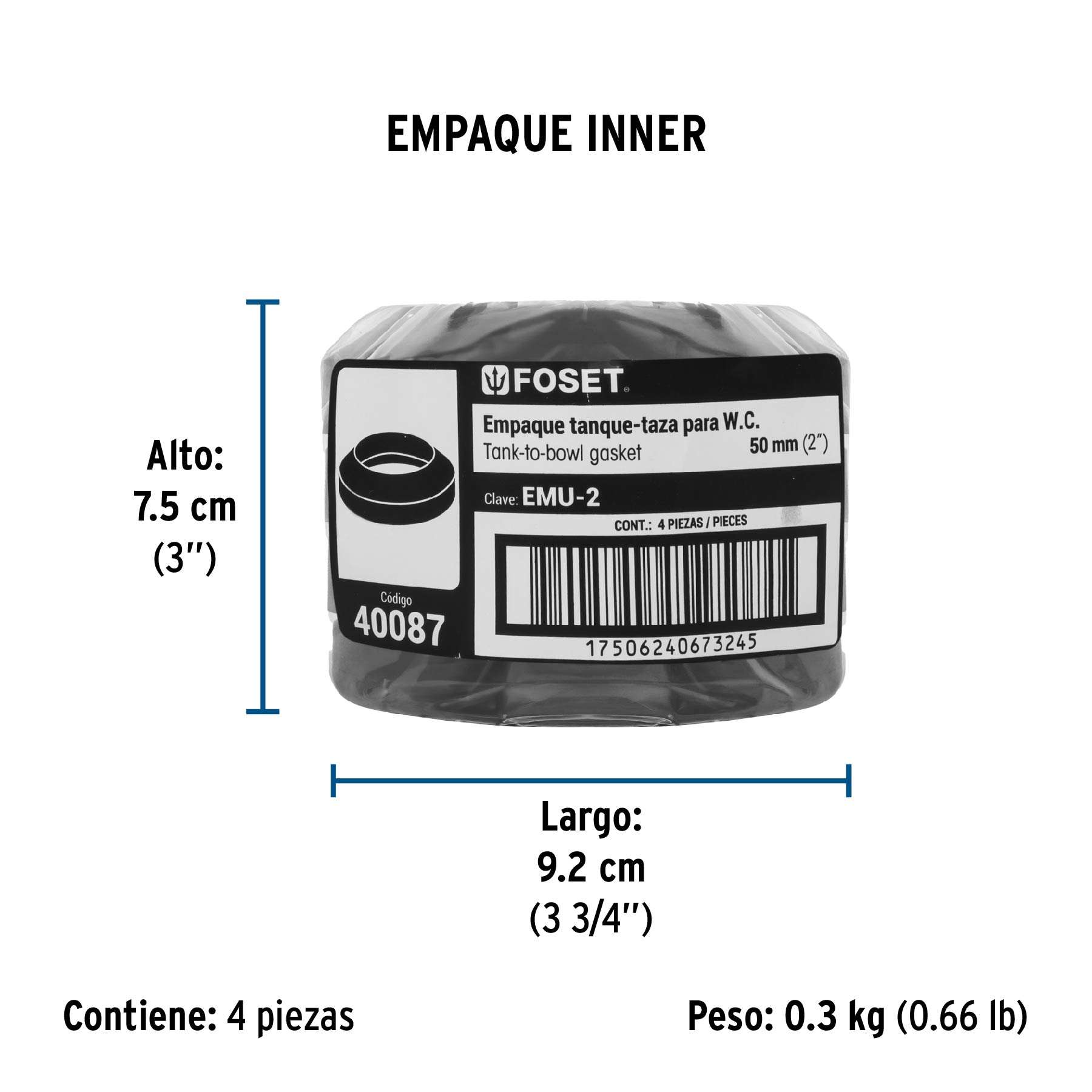 Empaque unión tanque-taza para WC, 2", Foset