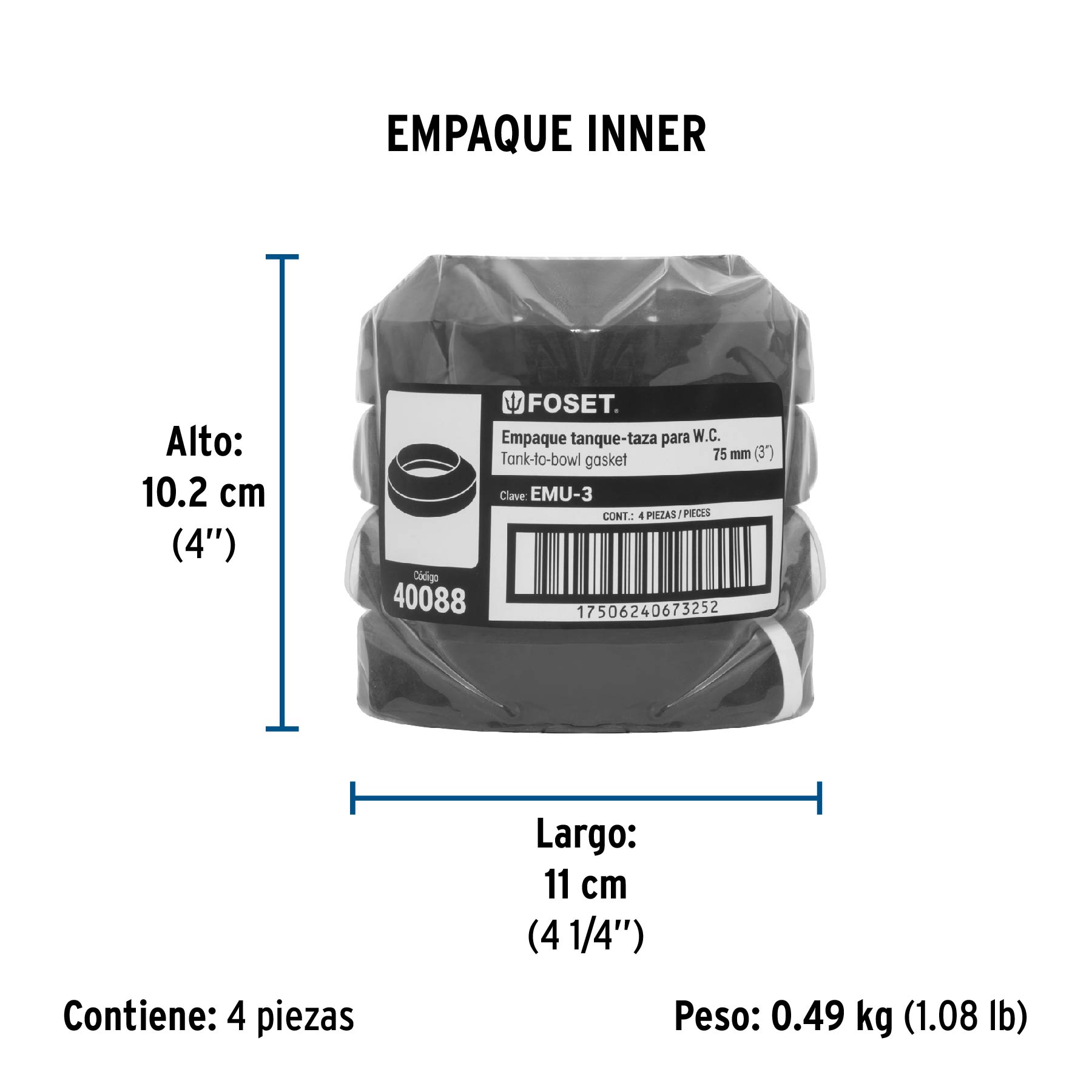 Empaque unión tanque-taza para WC, 3'', Foset