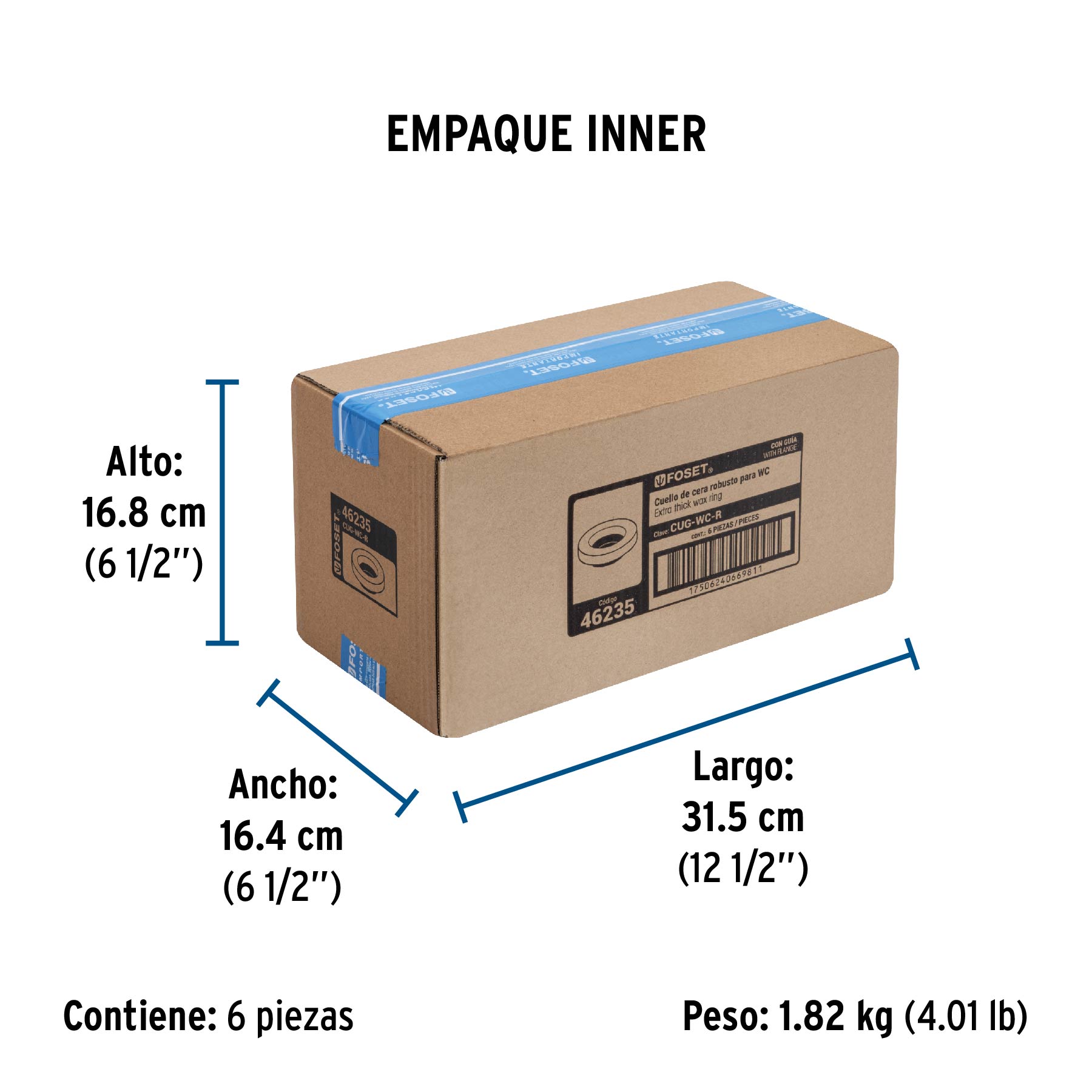 Cuello de cera con guía para WC, robusto, 250 g, Foset