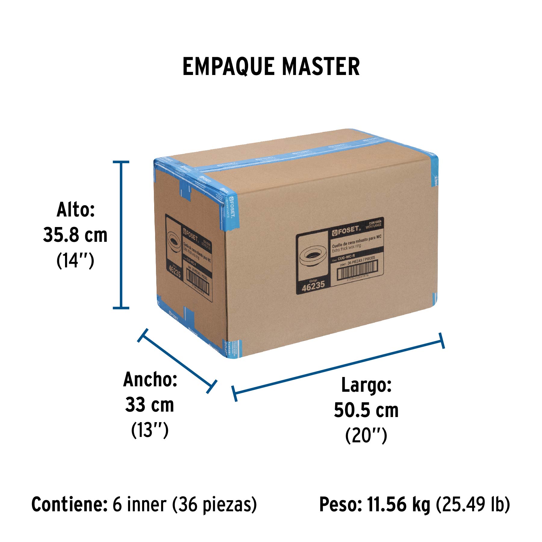 Cuello de cera con guía para WC, robusto, 250 g, Foset