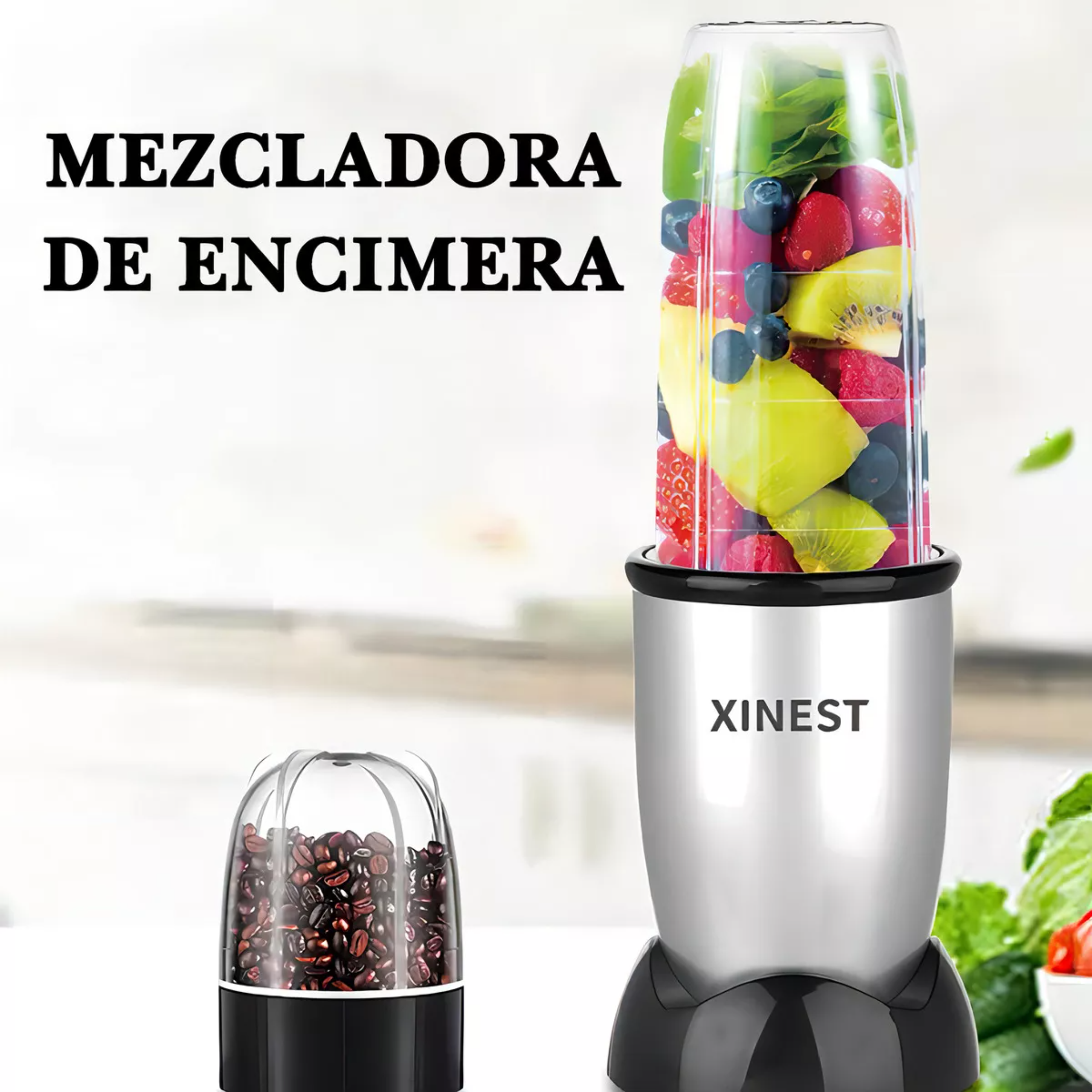 Xinest 500w Plata Licuadora Portátil Con 2 Vaso De Plástico Color Plateado
