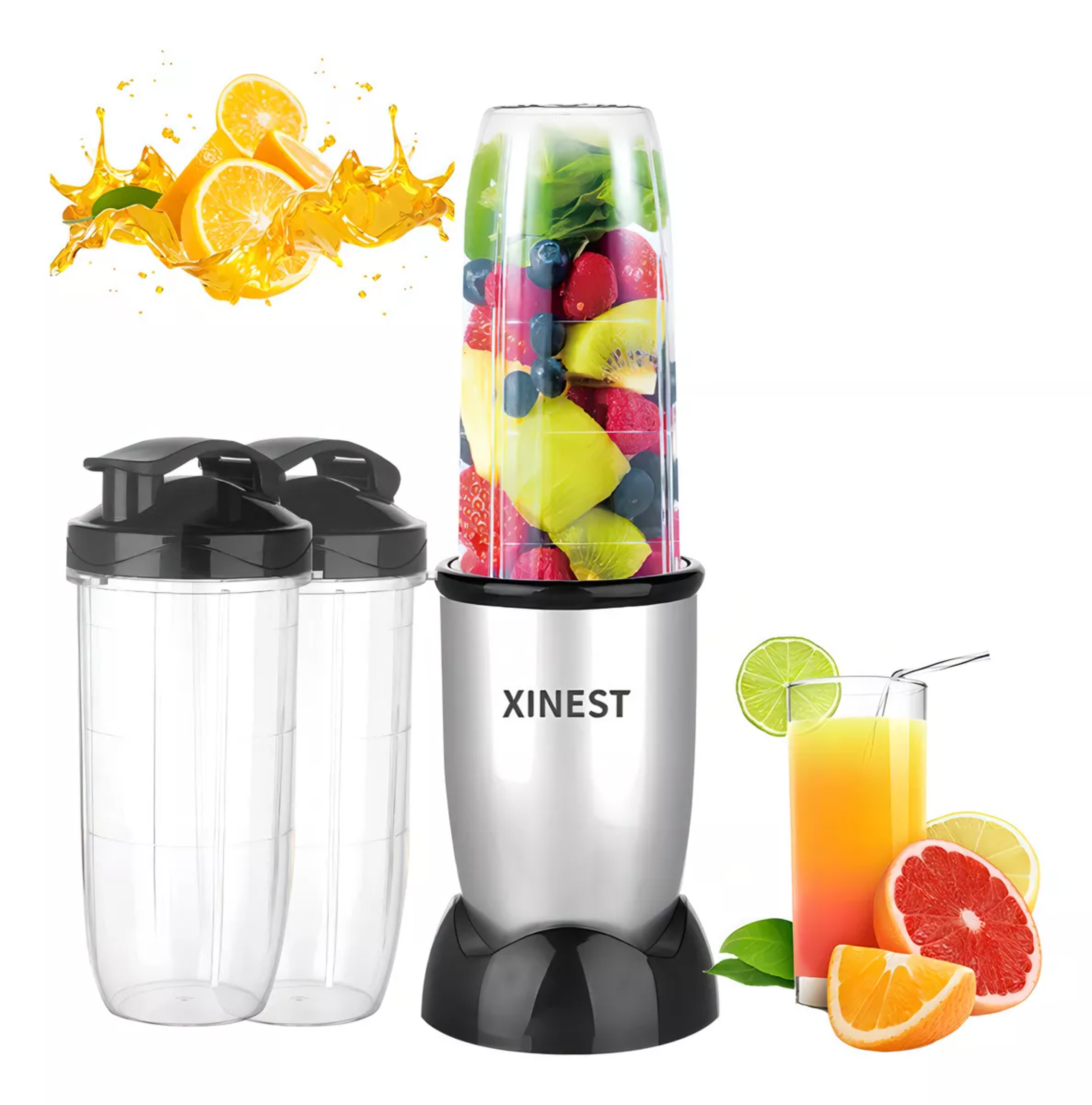 Xinest 500w Plata Licuadora Portátil Con 2 Vaso De Plástico Color Plateado