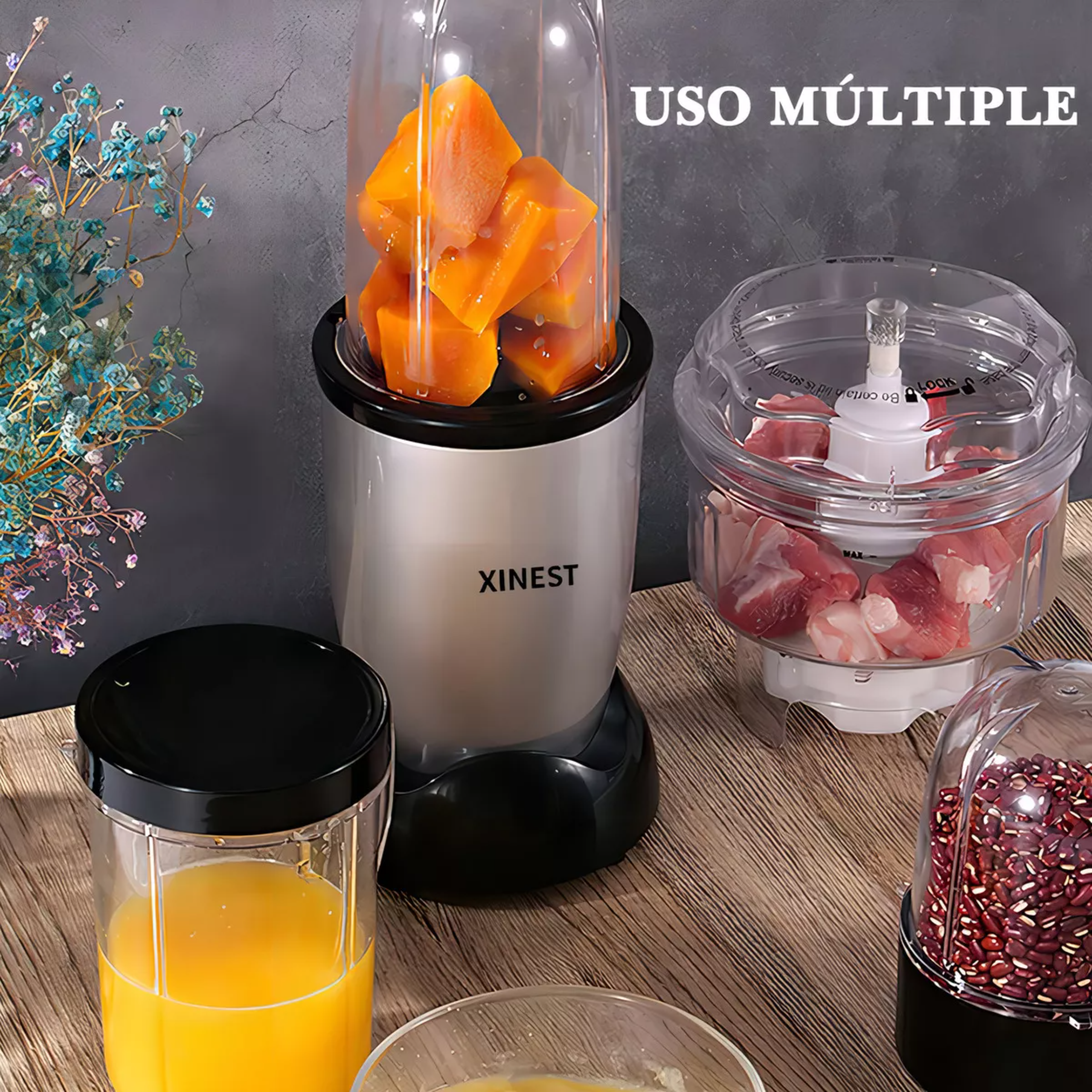 Xinest 500w Plata Licuadora Portátil Con 2 Vaso De Plástico Color Plateado