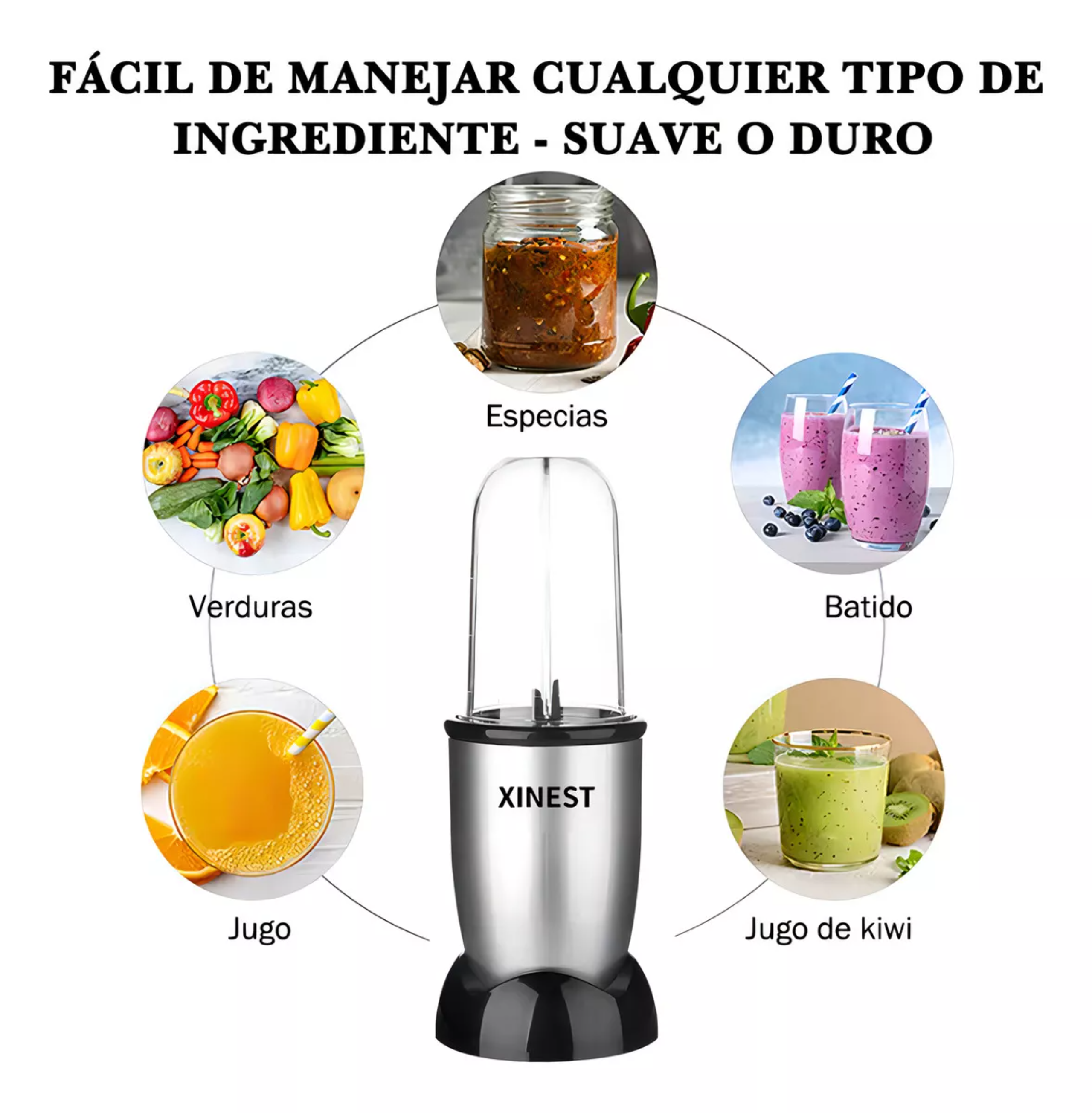 Xinest 500w Plata Licuadora Portátil Con 2 Vaso De Plástico Color Plateado
