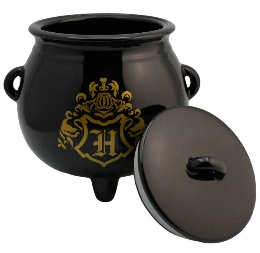 Galletero Harry Potter de Cerámica Escudo Hogwrts, Caldero Mágico en 3D con Tapa Hermética y Caja de Regalo