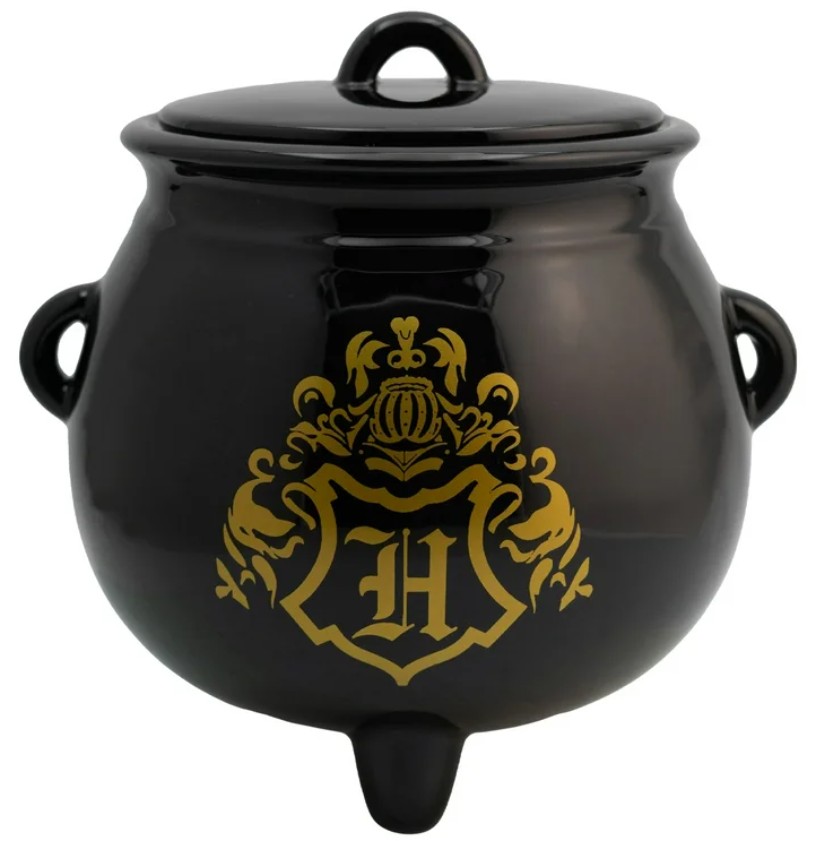 Galletero Harry Potter de Cerámica Escudo Hogwrts, Caldero Mágico en 3D con Tapa Hermética y Caja de Regalo