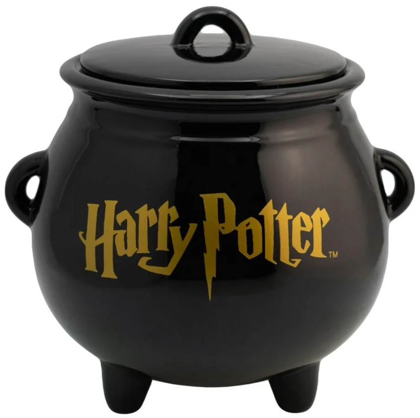 Galletero Harry Potter de Cerámica Escudo Hogwrts, Caldero Mágico en 3D con Tapa Hermética y Caja de Regalo