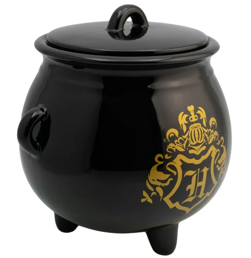 Galletero Harry Potter de Cerámica Escudo Hogwrts, Caldero Mágico en 3D con Tapa Hermética y Caja de Regalo