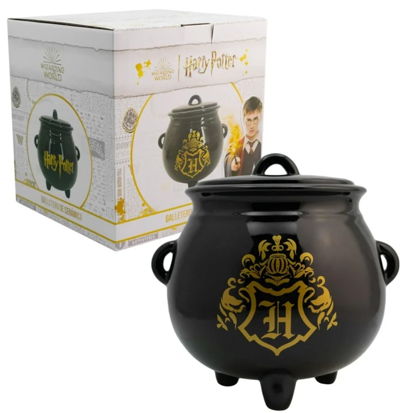 Galletero Harry Potter de Cerámica Escudo Hogwrts, Caldero Mágico en 3D con Tapa Hermética y Caja de Regalo