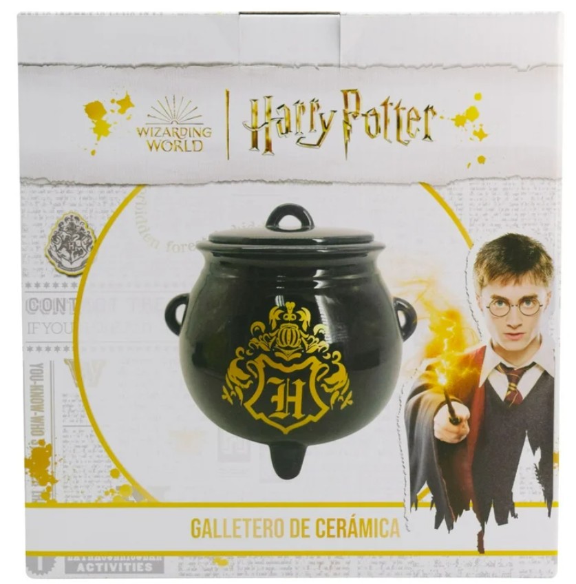 Galletero Harry Potter de Cerámica Escudo Hogwrts, Caldero Mágico en 3D con Tapa Hermética y Caja de Regalo
