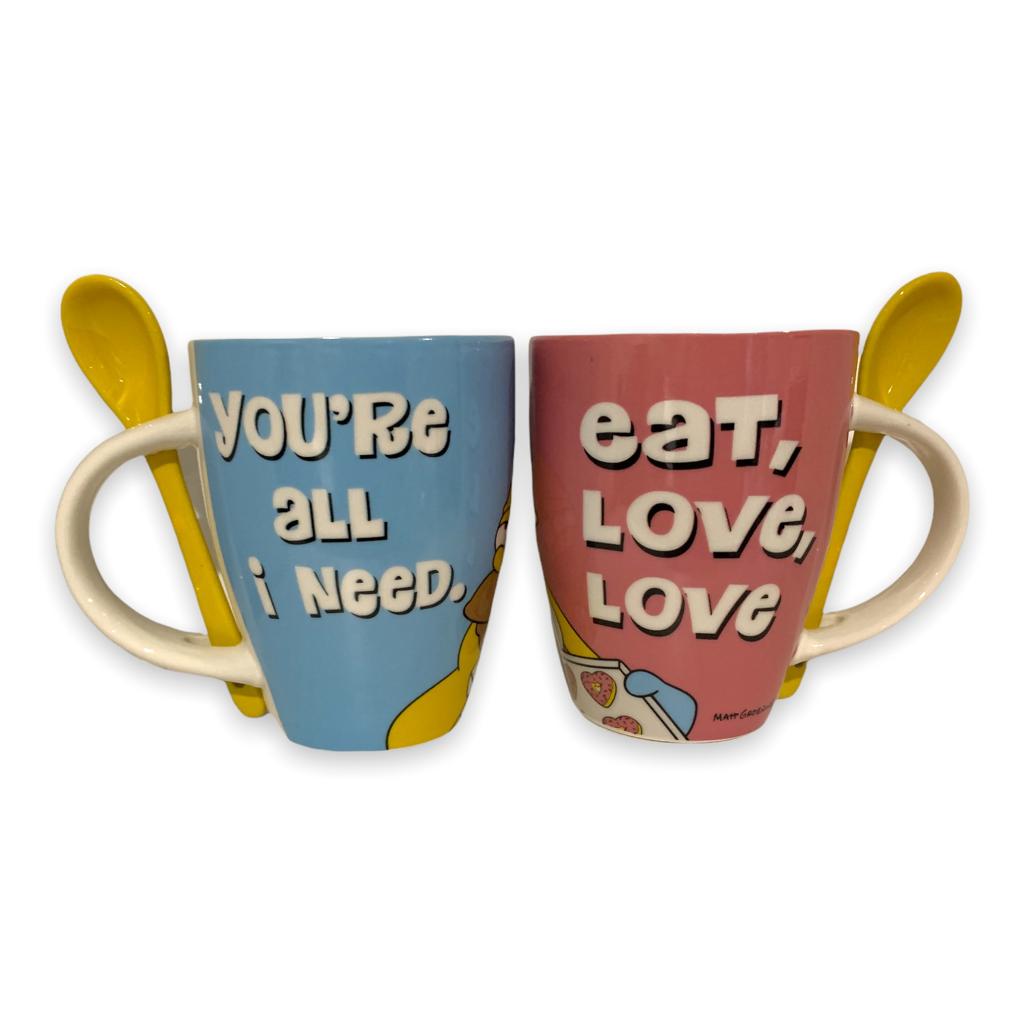 Los Simpson Juego de 2 Tarros con cuchara Homero & Marge  Tazas Novios Pareja  San Valentin