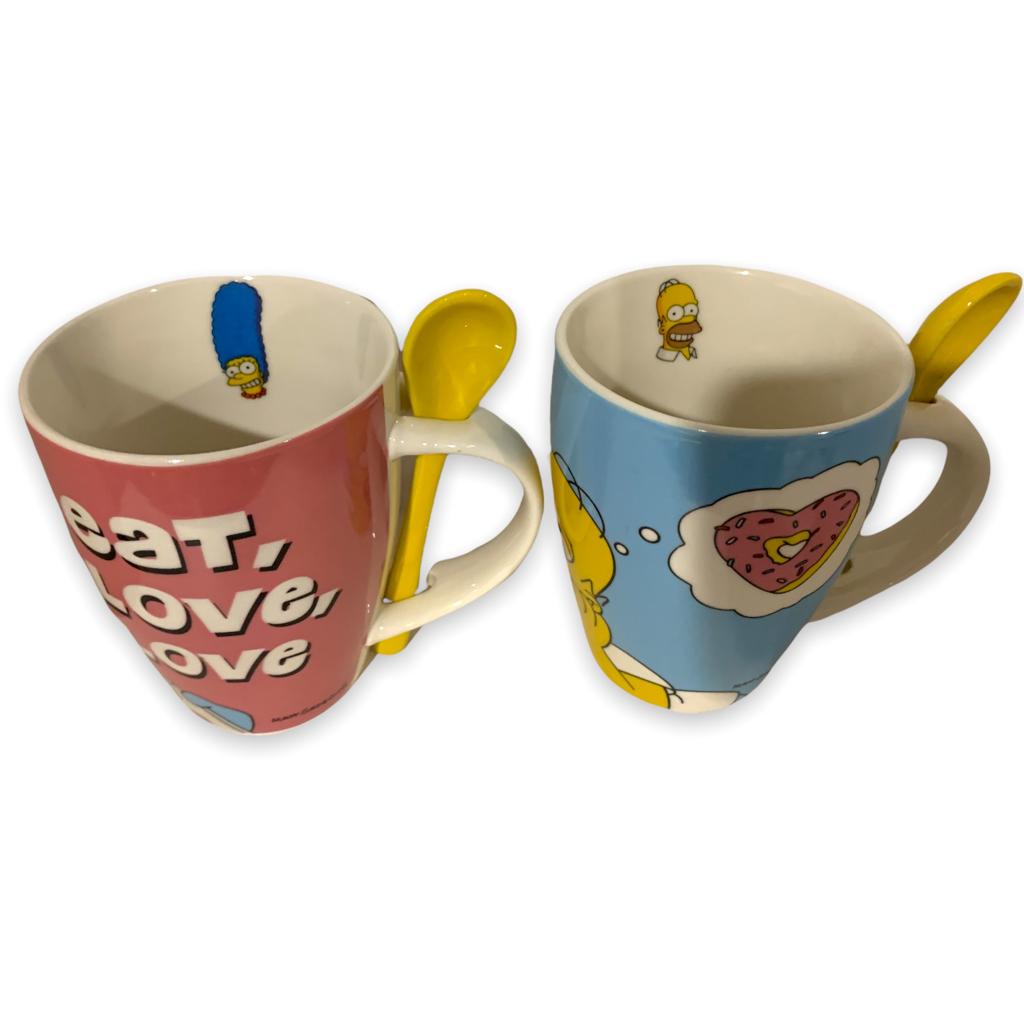 Los Simpson Juego de 2 Tarros con cuchara Homero & Marge  Tazas Novios Pareja  San Valentin