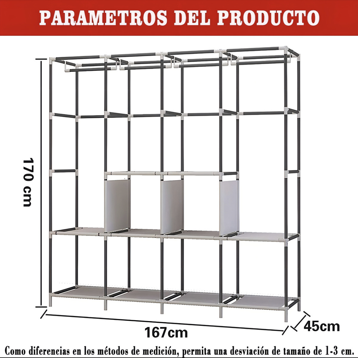 Closet Grande Banna TD-0918 Armable Portátil Organizador Recamara Color Negro