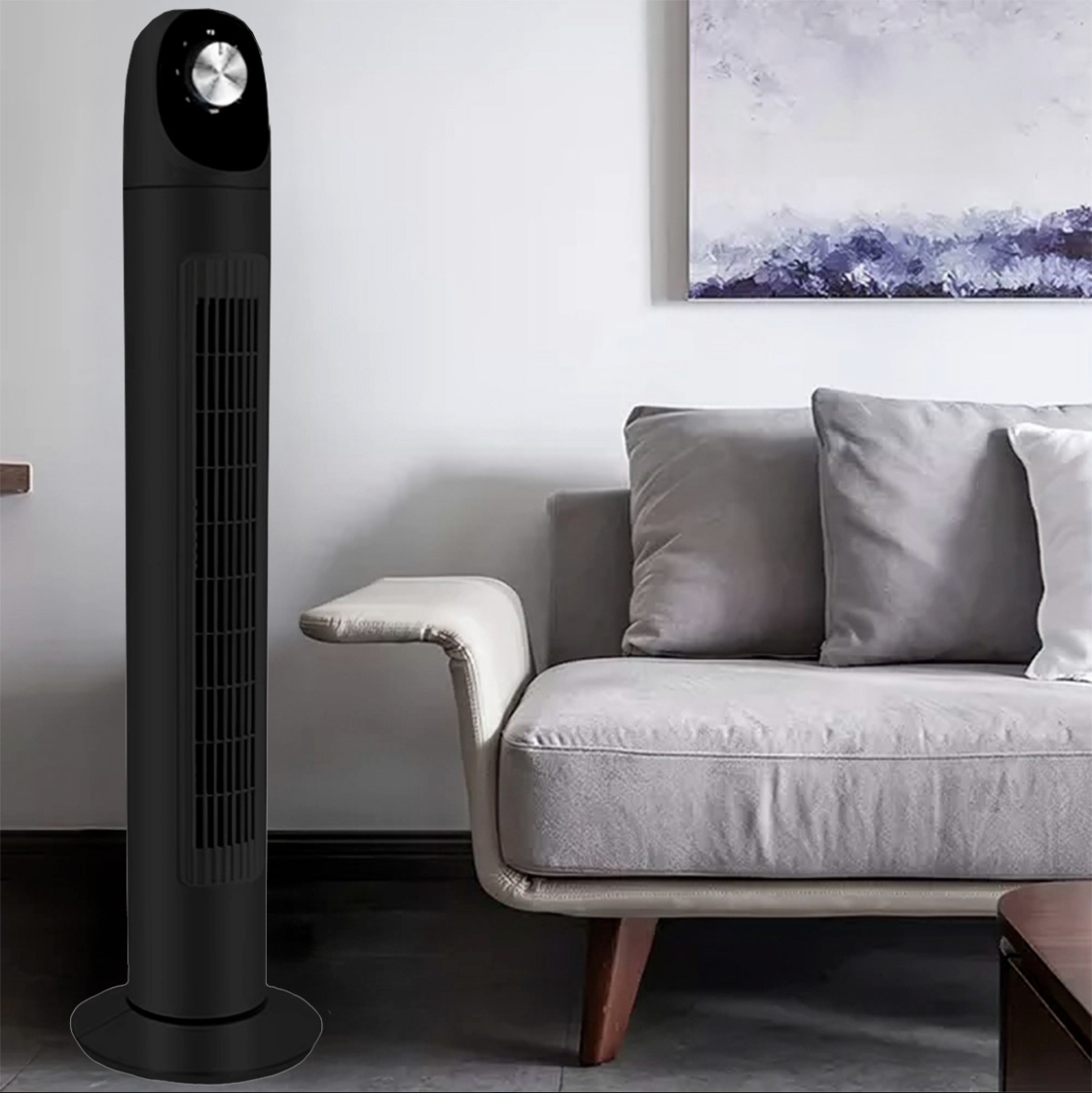 Ventilador De Torre Abanico Oscilante Silencioso Panel Estructura Negro Diámetro 8.8 "