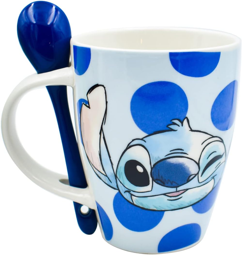 Stitch Juego de 2 Tazas de Pareja con cucharas Disney Lilo & Stitch Tarros de Ceramica capacidad 310 ml Novios Dia de San Valentin Dia del Amor