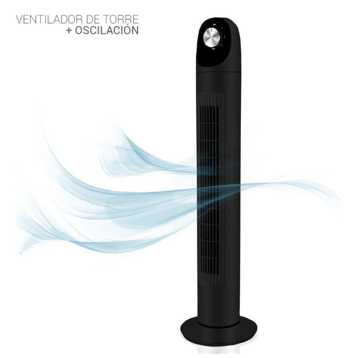 Ventilador De Torre Abanico Oscilante Silencioso Panel Estructura Negro Diámetro 8.8 "