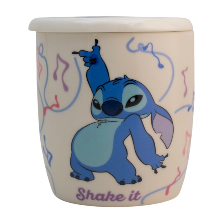 Stitch Taza de Cerámica con Tapa, Diseño Stitch Groove It, Lilo & Stitch, Colección Disney Clásicos, Capacidad 385 ml con Caja de Regalo