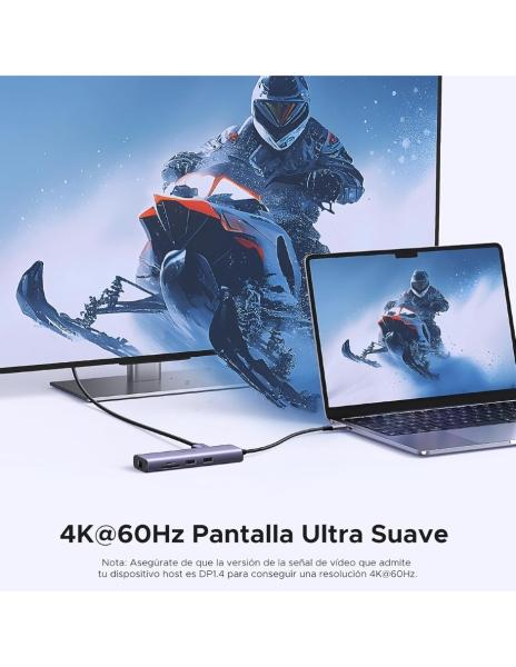 HUB 7 en 1 UGREEN 2 USB-A, 1 USB-C, 1 HDMI 4K/60hz, SD/TFT y Ethernet