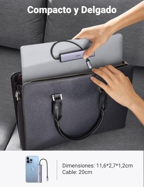 HUB USB-C 4 en 1 UGREEN CM473 USB-A 3.0 5Gbps + 1 soporte USB C