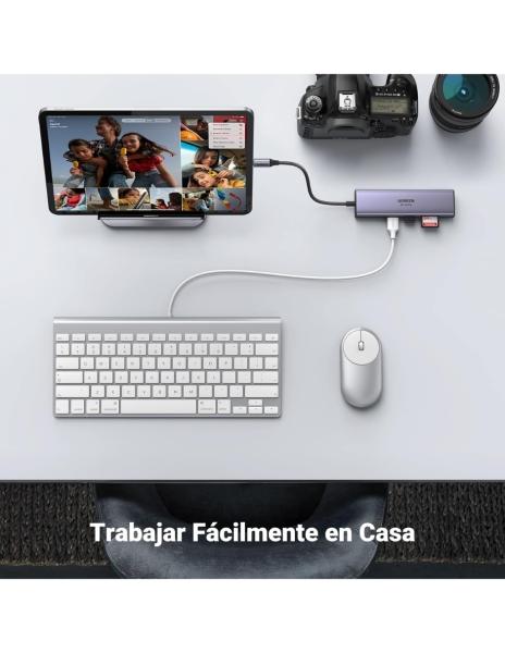 HUB 7 en 1 UGREEN 2 USB-A, 1 USB-C, 1 HDMI 4K/60hz, SD/TFT y Ethernet