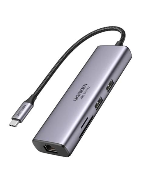 HUB 7 en 1 UGREEN 2 USB-A, 1 USB-C, 1 HDMI 4K/60hz, SD/TFT y Ethernet