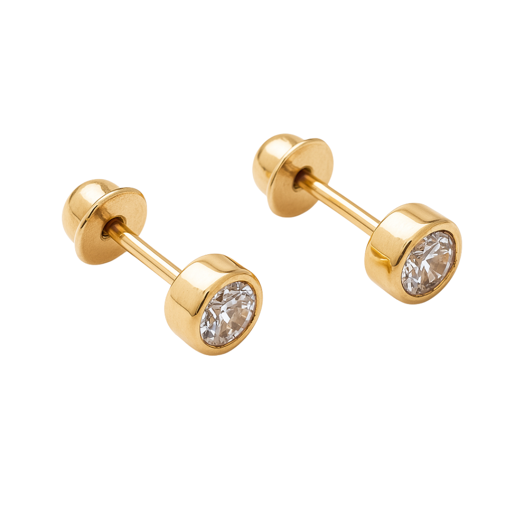 Aretes de circonia bicelada  Authshine oro amarillo de 10 kilates 4mm,mujer y niña