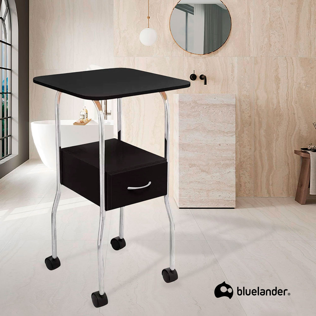 Carrito Auxiliar para Estética Mesa Organizador con Ruedas Negro Bluelander