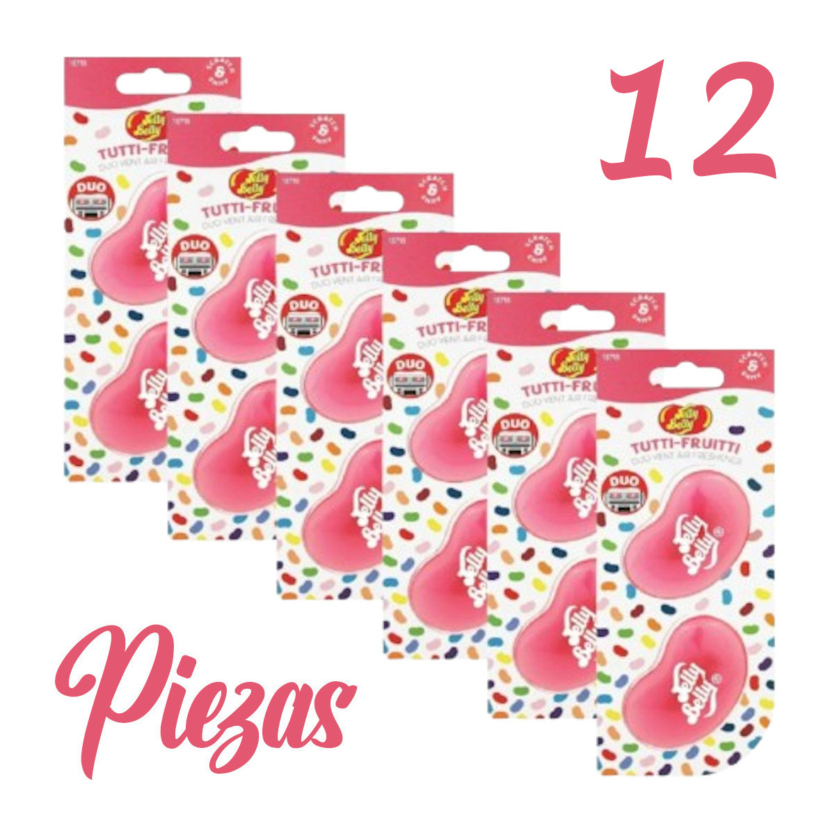 Aromatizante Auto Jelly Belly Tutti-Fruitti 12 Piezas frutal.