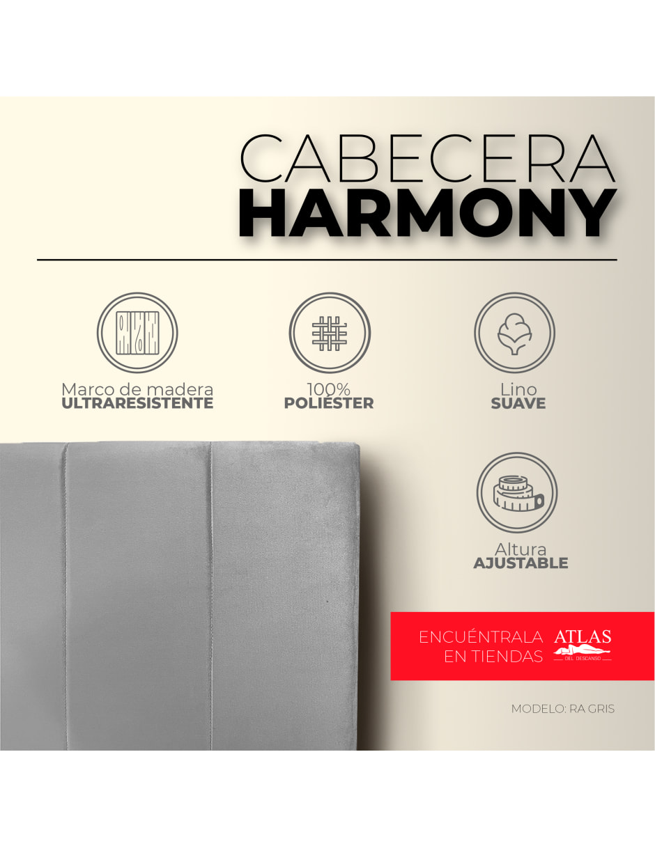 Cabecera Individual Harmony Rayas y  3 Ajustes De Altura, Gris Claro