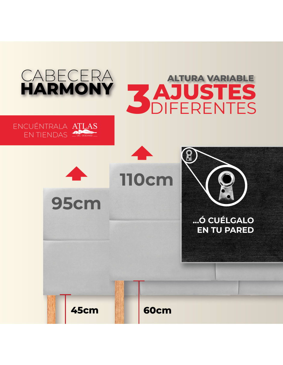 Cabecera Individual Harmony Rayas 3 Ajustes De Altura,  Azul