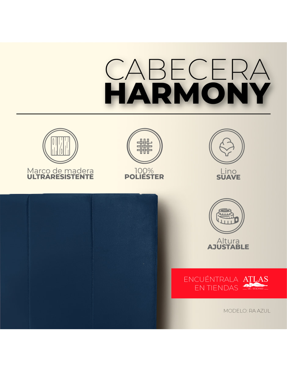 Cabecera Individual Harmony Rayas 3 Ajustes De Altura,  Azul