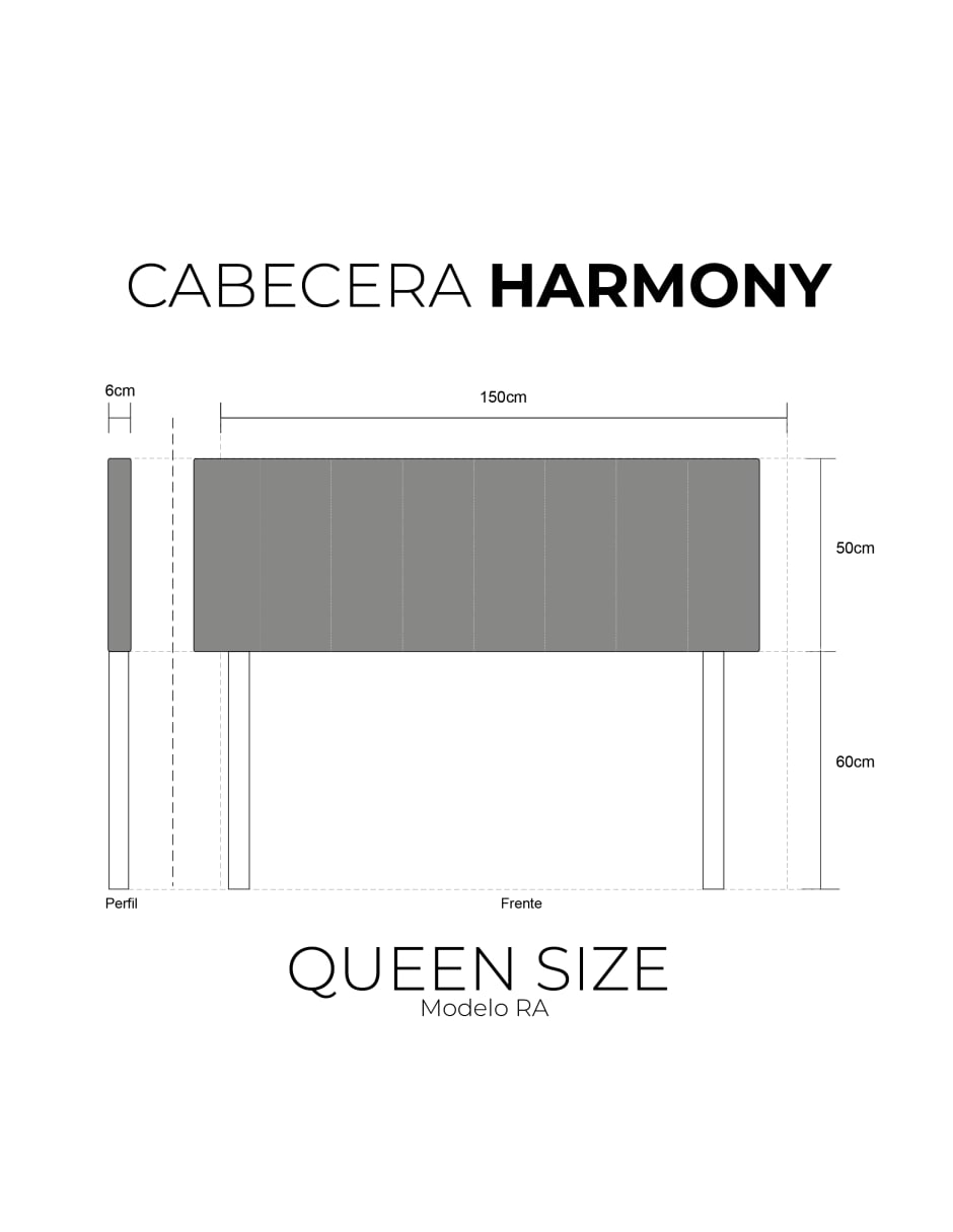 Cabecera Queen Size Harmony Rayas y  3 Ajustes De Altura, Gris Claro