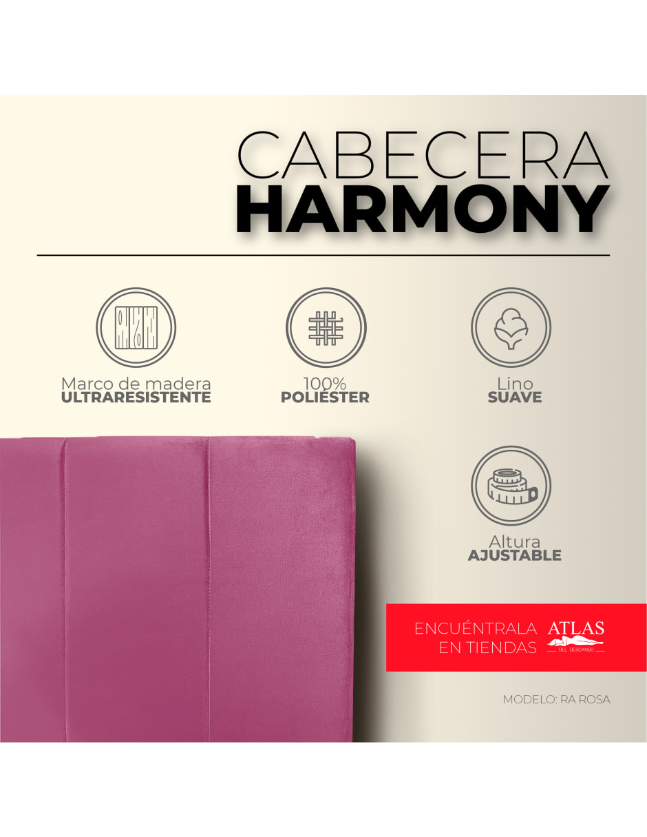 Cabecera Individual Harmony Rayas y  3 Ajustes De Altura, Rosa