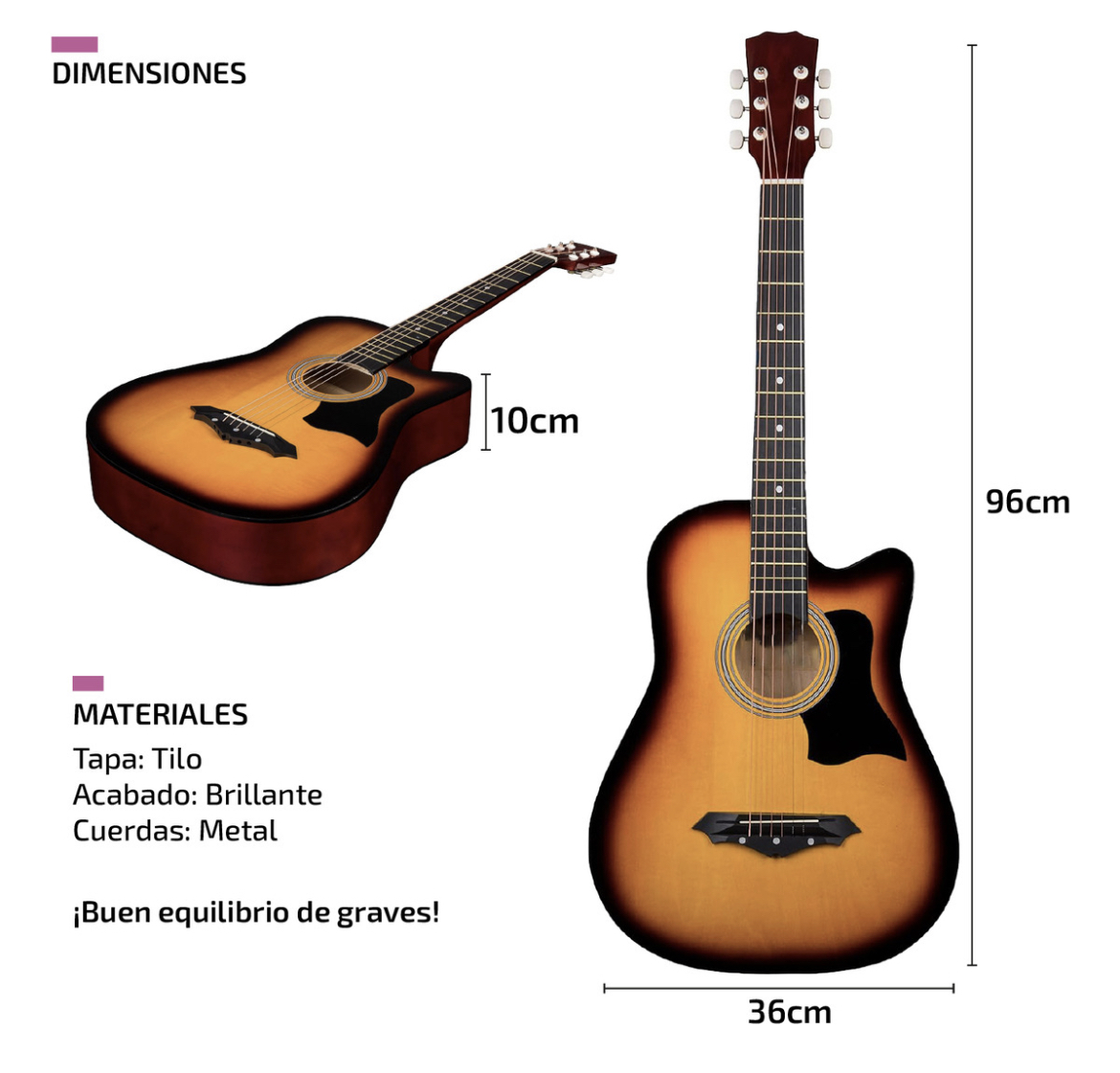Guitarra Acústica Femmto AG002 con Accesorios para diestros Color Naranja Brillante