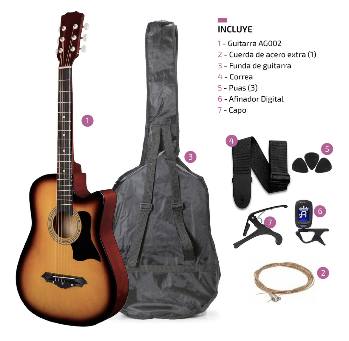 Guitarra Acústica Femmto AG002 con Accesorios para diestros Color Naranja Brillante
