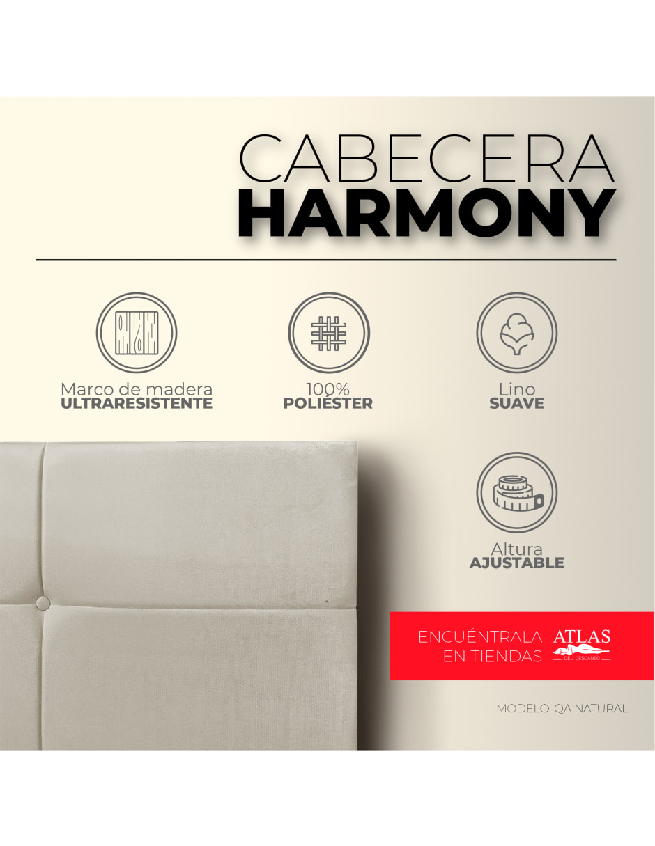 Cabecera Matrimonial Harmony Cuadros y  3 Ajustes De Altura, Beige