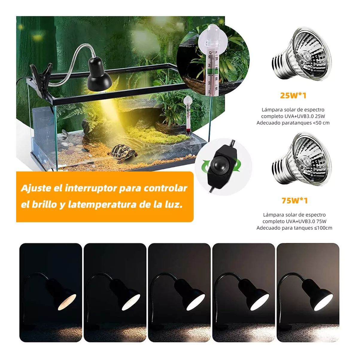 Lámparas De Calor Para Tortuga Reptiles 2 Bombillas Uva+uvb