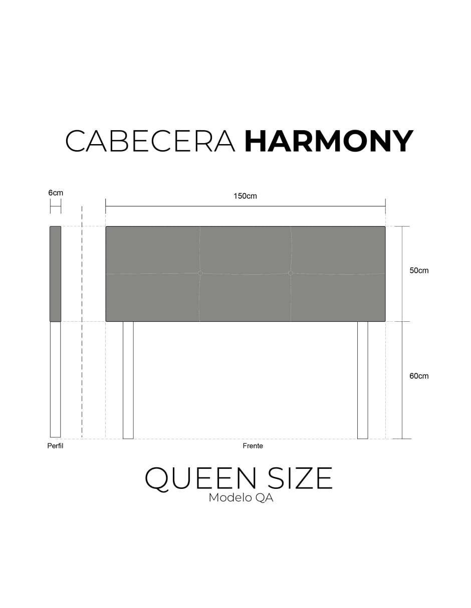 Cabecera Queen Size Harmony Cuadros 3 Ajustes De Altura, Gris Claro
