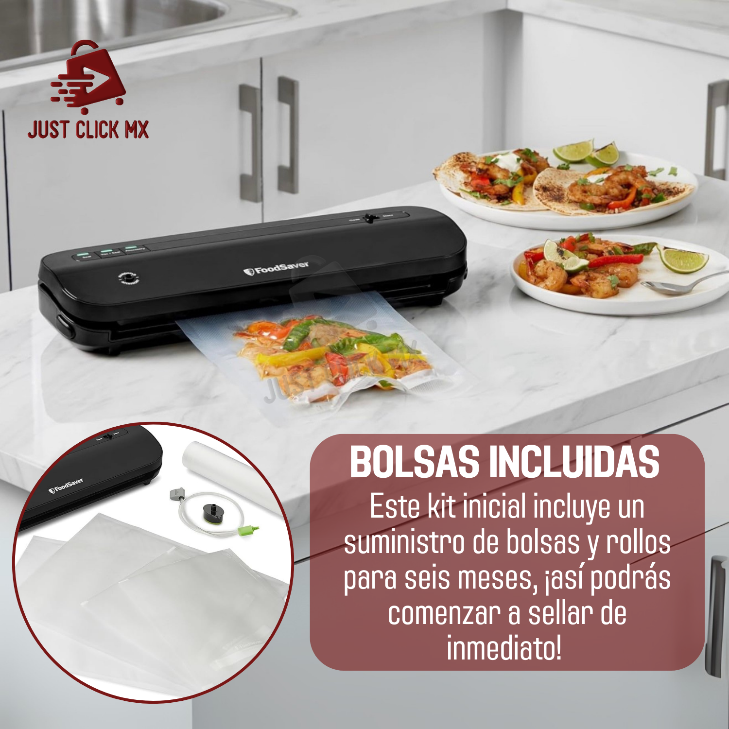 Foodsaver Máquina Selladora Al Vacio Kit Con Rollos Y Bolsas