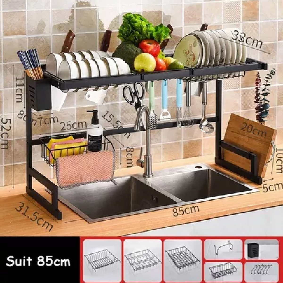 Escurridor Kitchen Rack 1 Nivel y 65 cm para organización y secado de platos y utensilios De Metal