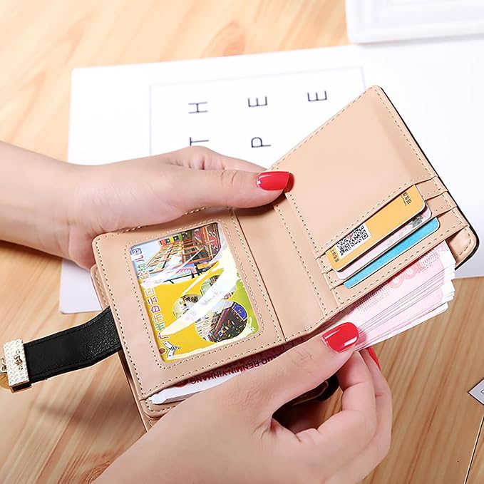 Cartera de PU Cuero, Cartera Para Mujer de Piel, Pequeña Cartera Corta Plegable