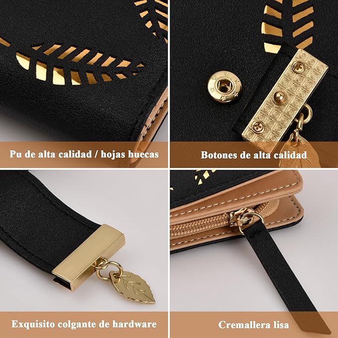 Cartera de PU Cuero, Cartera Para Mujer de Piel, Pequeña Cartera Corta Plegable