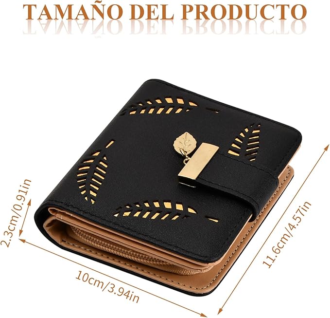 Cartera de PU Cuero, Cartera Para Mujer de Piel, Pequeña Cartera Corta Plegable